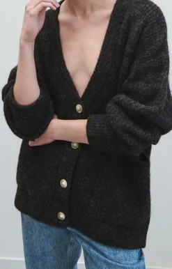 American Vintage Women'S Cardigan East Charcoal Melange Fashion