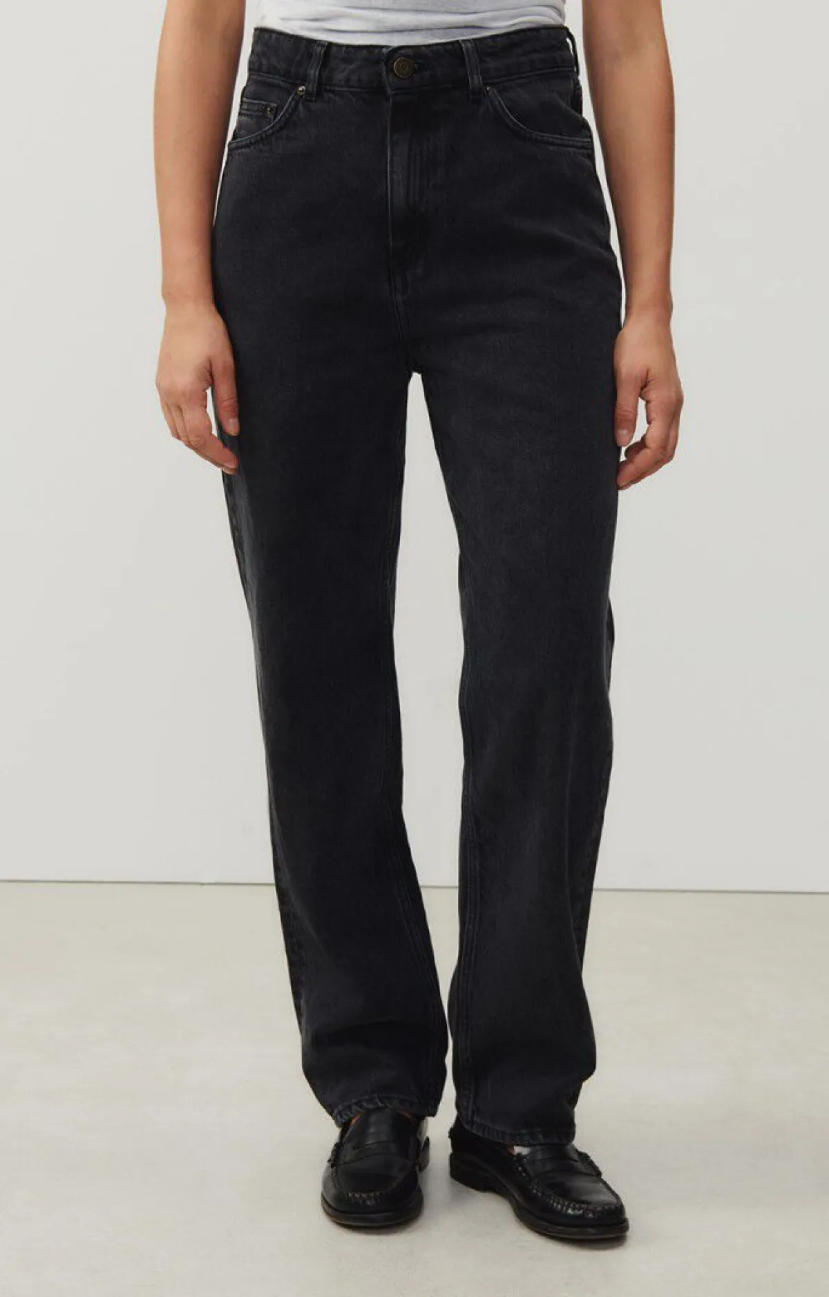 American Vintage Women'S Droit Long Jeans Yopday Black Salt And Pepper Hot